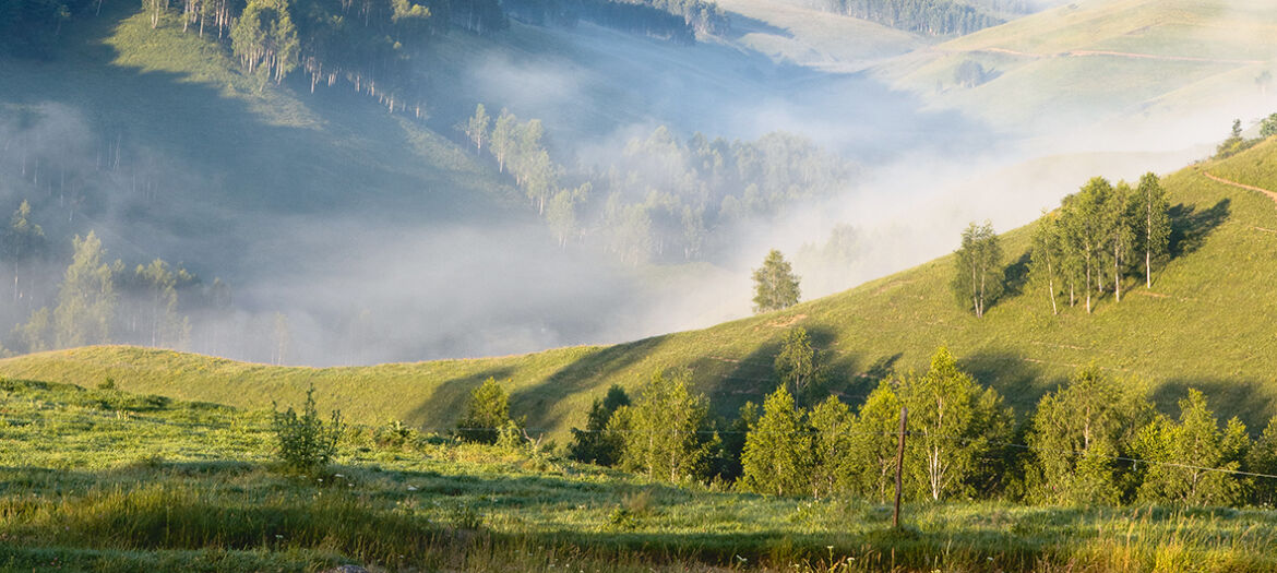 An aerial shot of an amazing mountain landscape in Transylvania, Romania