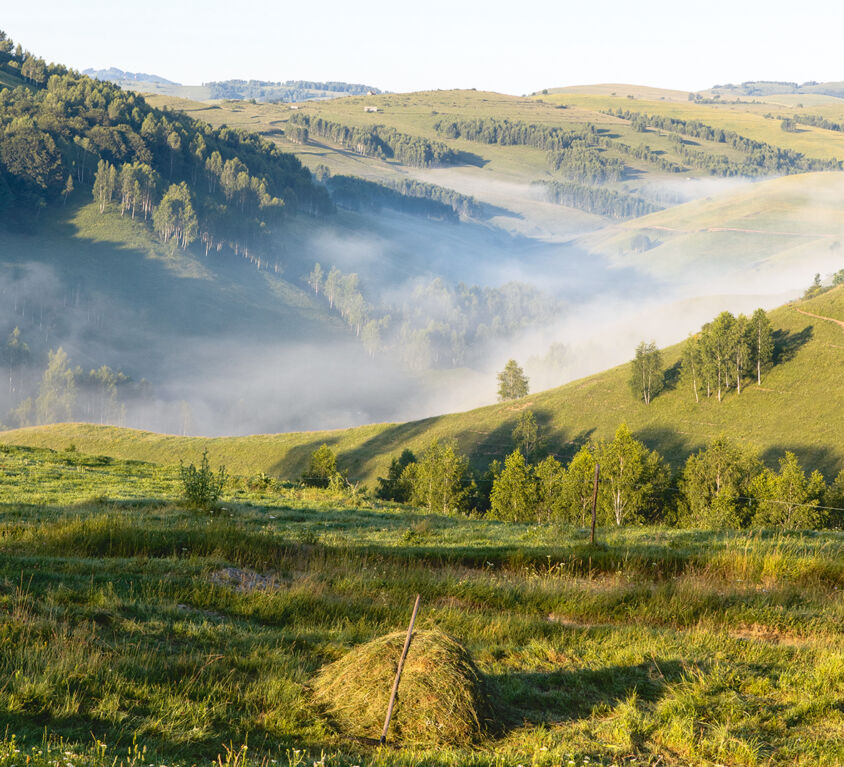 Aerial shot of an amazing mountain landscape in Transylvania, Romania